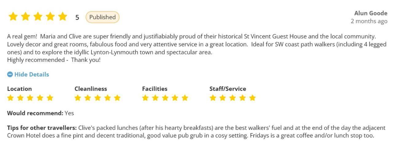 St Vincent Guest House Lynton Esterno foto